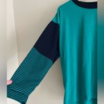 Vintage 90's teal colorblock striped crewneck relaxed fit tee Blue Photo 2