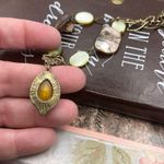 Vintage Handcrafted Beaded Faux Tiger Eye Shell Antique Brass Necklace 21” Photo 2