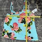 Betsey Johnson  Women’s M Aqua Turquoise Blue Floral Print Ruffle Front Tank Top Photo 8