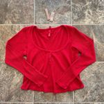 SKIMS  Waffle Long Sleeve Henley Cranberry Size 2X Photo 2