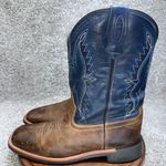 JB Dillon Reserve Men's Leather Cowboy Boots Blue Brown Square Toe Size 5.5M 7W Photo 2