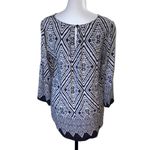 Fun2Fun  Women's 3/4 Sleeve Top Blouse Bohemian Geometric Tunic Black Size Medium Photo 3