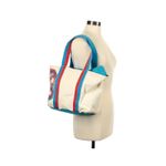 Tory Burch Ivory Blue Red Color Block Canvas Tote Bag Photo 1
