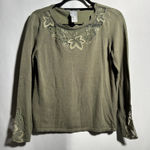 Fair Lady Green Sweater Top Fairy Core Boho Semi Sheer Leaf Embroidered Artsy M Size 6 Photo 0