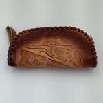 Hand Tooled Leather Coin Purse Pouch Virginia Floral Embossed Zip Pouch Brown Photo 2