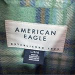 American Eagle Oversized Plaid Fleece Flannel Button Up Shacket Green Large Photo 8