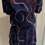 Vintage Sabino Navy‎ Rope Print Tiered Dress Nautical 80s Designer Old Money Blue Size 8 Photo 0