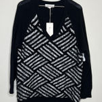 NWT Two by Vince Camuto Black and White Tara Eyelash Geometric Pattern Sweater Size XL Photo 0