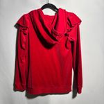 Red Velvet Ruffled Hooded Track Jacket Pockets Cotton Blnd Holiday Boho Casual M Size 14 Photo 1