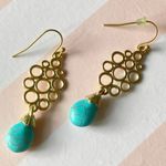 Gold tone faux turquoise fish hook earrings Photo 0