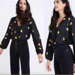 Madewell Bubble Sleeve Black Wrap Top Photo 2