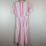 Sandra Darren Sandra Darren Midi Dress Womens 6 Pink White Striped V-Neck Cap Sleeve Summer Photo 2