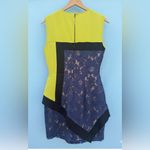 BCBGMAXAZRIA  Neon Yellow & Navy Blue Lace Color Block Dress - Size 8 Photo 4