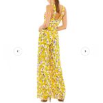 Ieena for Mac Duggal Crossed Halter Tie Waist Floral Jumpsuit Size 6 Yellow Photo 3