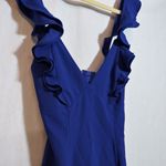 Hello Molly  Salsa Nights Mini Dress Blue Ruffle Shoulders Cut Out Back Sz 6 Photo 2