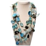 Blue Glass Bead Shell Multi Strand Necklace Extra Long 32" Beachy Photo 2