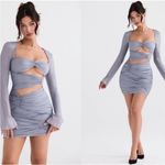 House Of CB  Mini Dress Womens L+ 10/12 Camille Grey Silk Cutout Ruched Sexy Photo 1