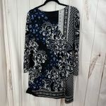 White House | Black Market Women’s XL Black White Stretchy Tunic Blouse Photo 3