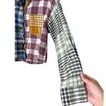 American Eagle Cozy Cabin Cropped Patchwork Plaid Flannel Shirt Size S Photo 2
