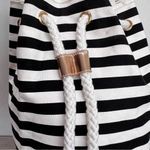 Victoria's Secret  Drawstring‎ Tote Bag Backpack Weekender NWT Black White Gold Photo 3