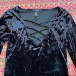 Forever 21 BLACK VELVET SECY BASIC CRISS CROSS CROP TOP Photo 2