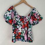 Old Navy Floral Top Puff Bubble Short Sleeve Smocked Summer Colorful Preppy Photo 2