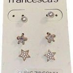 Francesca's  3 pair pierced earrings Stud gold tone CZ Faux Pearls New in Card Photo 0