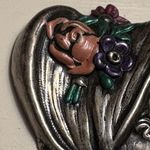 Victorian Revival Bonnet Lady Brooch • Art Nouveau Style Enamel Portrait Pin Silver Photo 2