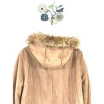 Gallery Women’s Jacket Faux Suede Leather Faux Fur Beige Size Large Hooded Photo 5