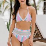 Pink Lily Multi Striped High Waisted Bikini Photo 0
