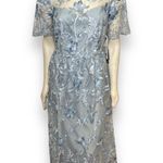 Adrianna Papell Light Blue Embroidered Mesh Illusion Floral Lace A-line Gown NWT Photo 4