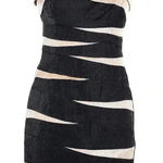 London Times  Black & Shimmer Tan Bondage Holiday Bow One Shoulder Dress Size 6 S Photo 0