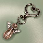 Silver Heart Keychain with Pink Beaded Angel Photo 1
