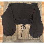 ASOS Women's Black Long Sleeve Crinkle Lace Up Lattice Crop Bead Accent 4 NWOT Photo 4