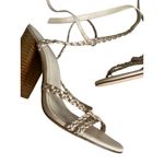 Raye  Gold Beige Braided Leather Laceup Heels Sandals Size 8 Photo 2