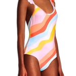Chaser  Striped Ruffle Straps One Piece Swimsuit, Size L, NWT Photo 2
