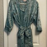 Vintage Cabernet Robe w/ Pockets, Teal w/ Brown Floral Design, Size Large Green Photo 0