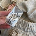 Umgee  Linen Pants Size Medium Cream Brown Bows Elastic Waist Casual Vacation NWT Photo 2
