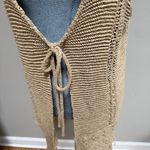 Neiman Marcus  beige brown sweater weaved long vest large fringe tie front Photo 1