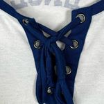 NFL  New England Patriots White Blue Lace Up Vneck Tshirt Photo 5