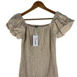 Simplee Apparel Simplee‎ Smocked Dress Size Medium NWT Tan Boho Midi Ruffle Sleeve Summer Cotton Photo 4