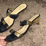 Kate Spade  leather navy & gold slip on sandals kitten heels Photo 3