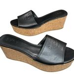 DKNY Platform Wedge Sandal Womens 8.5 Black Logo Cork Like Slip On Retro Chic Photo 0
