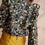 Sézane Sezane Roby navy blue Yellow Ruffle Floral Long Sleeve Blouse button up top Photo 1