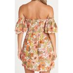 Billabong  Floral Smocked Off Shoulder Mini Dress Orange Pink Green Womens Medium Photo 1