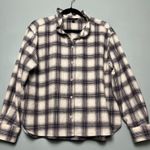Banana Republic  Wool Blend Ruffle Collar Flannel Shirt Gray Plaid Women’s Size L Photo 0
