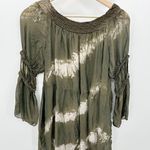Belle France Top Women SMALL Green Tie Dye Long Sleeve 100% Silk Blouse Photo 1