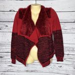 Candie's Candie’s NWT Size S Red Black Eyelash Crop Waterfall Drape Cozy Sweater Cardigan Photo 1