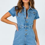 LIONESS  denim romper playsuit u know what’s up short sleeve jean utility buttons Photo 0