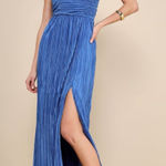 Lulus LULU’S Poised Performance Blue Plisse One-Shoulder Maxi Dress Photo 0